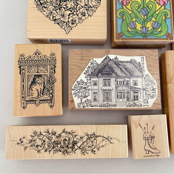 PSX Stampin Up Rubber Wood Mount Victorian House Lot Floral Stained Glass - Picture 2 of 12